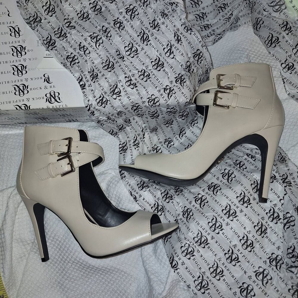 NEW Rock & Republic Double Strap Heels Light Beige/Tan/Cream Women's Size 9